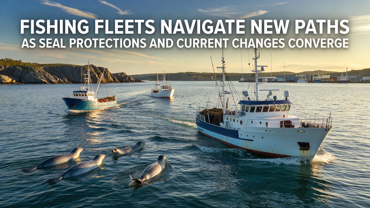 Map overlay showing revised fishing routes and current vector changes near seal protection areas